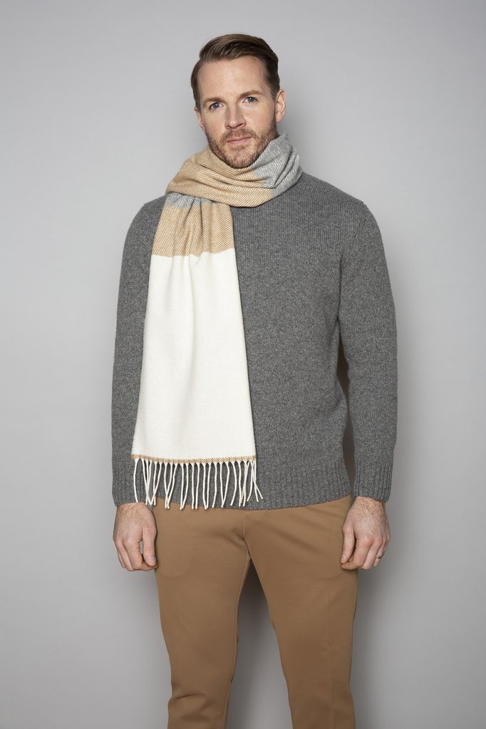 White, Uniform and Brown Stripe Scarf